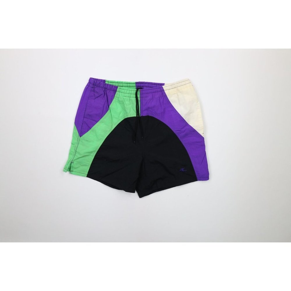 Vintage 90s Hobie Mens Medium Color Block Lined Above Knee Shorts Swim Trunks